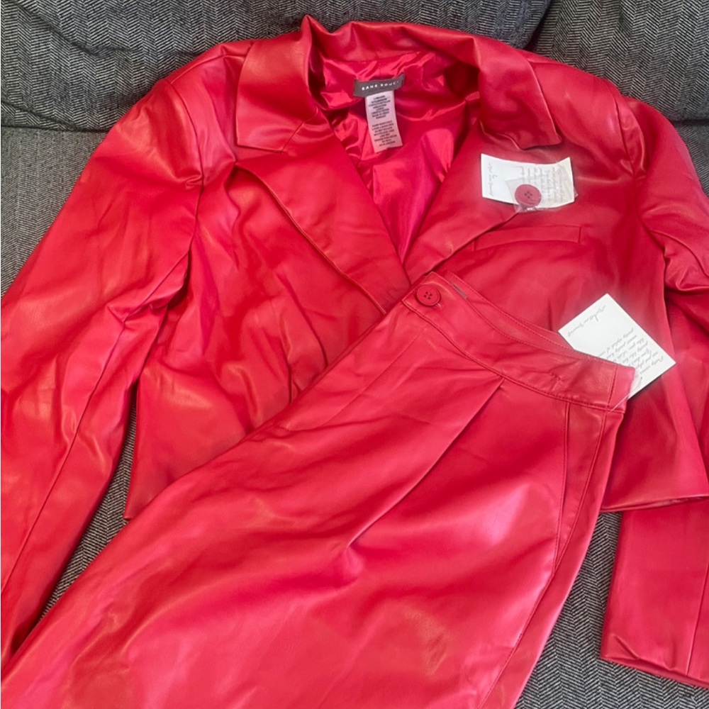 Red Vegan Leather Blazer with Shorts set. NWT
